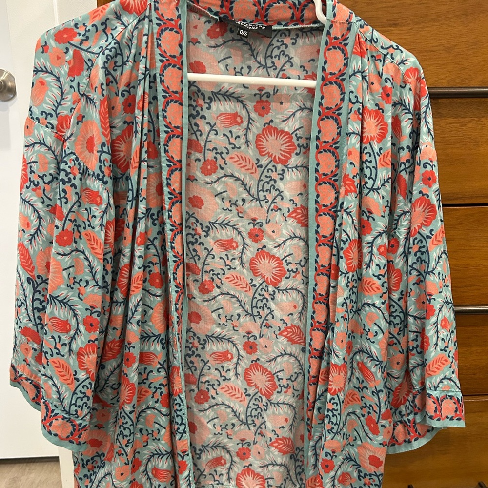 Floral Kimono with Red and Blue Pattern